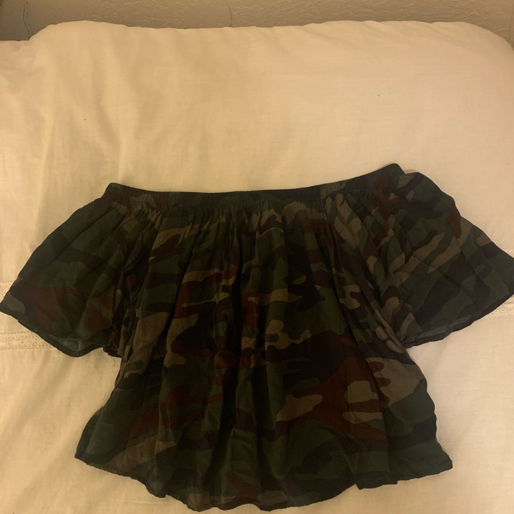 Forever 21 Camouflage Off the Shoulder Top